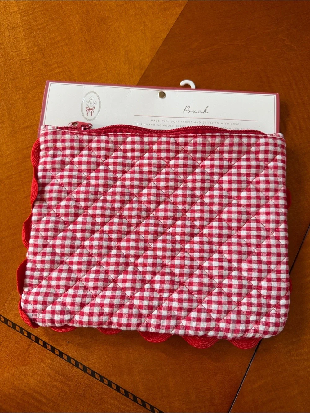 Red Gingham Quilted Cosmetic Pouch